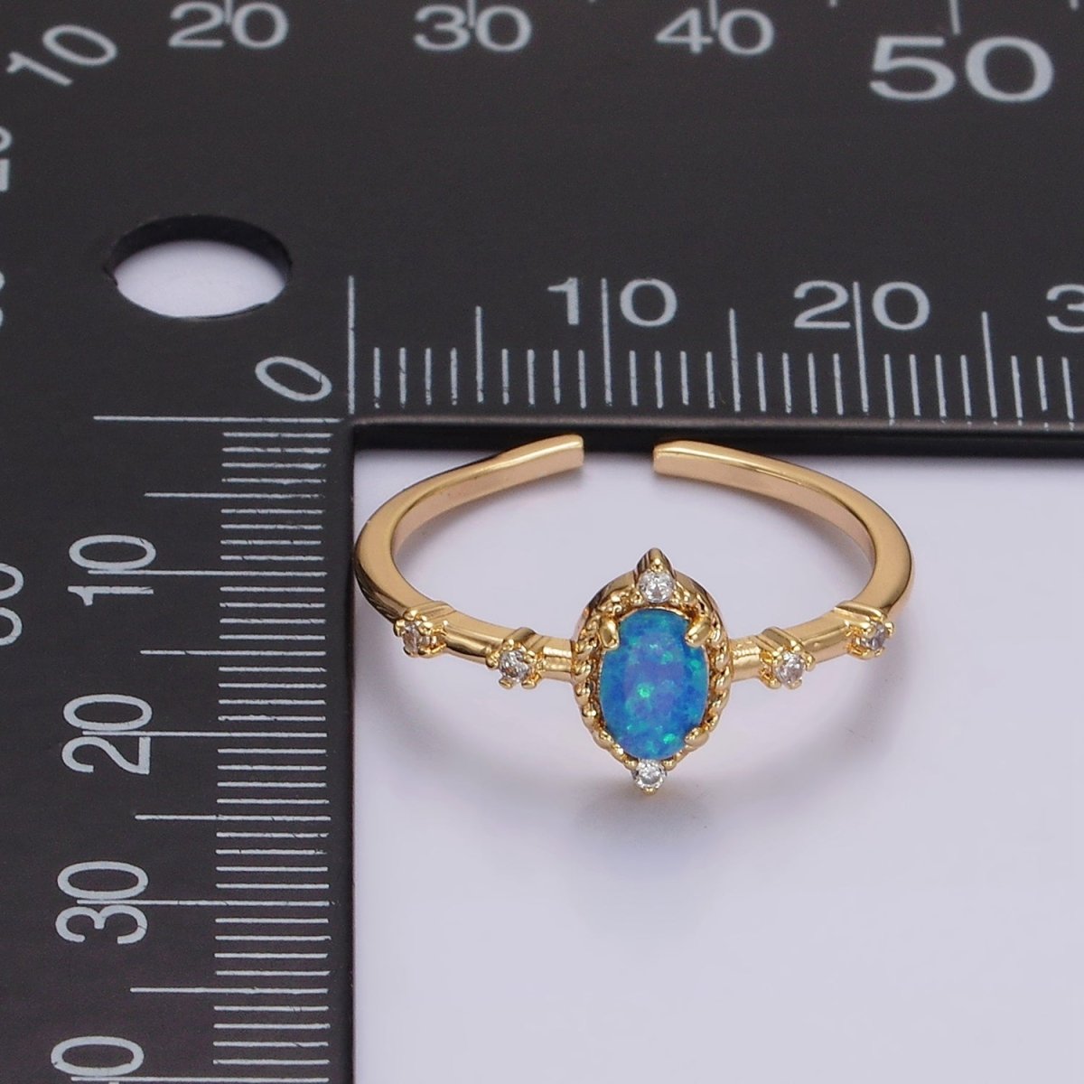 14K Gold Filled White, Blue Oval Opal CZ Ring in Silver & Gold | O1090 - O1093