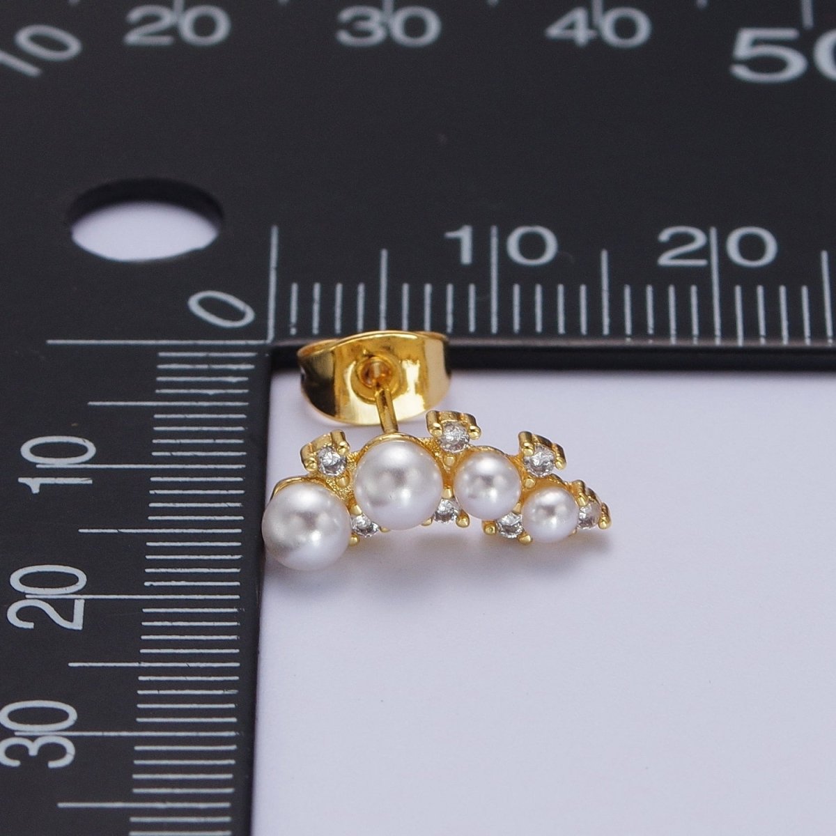 14K Gold Filled White Pearl CZ Curved Lined Stud Earrings | AD-116