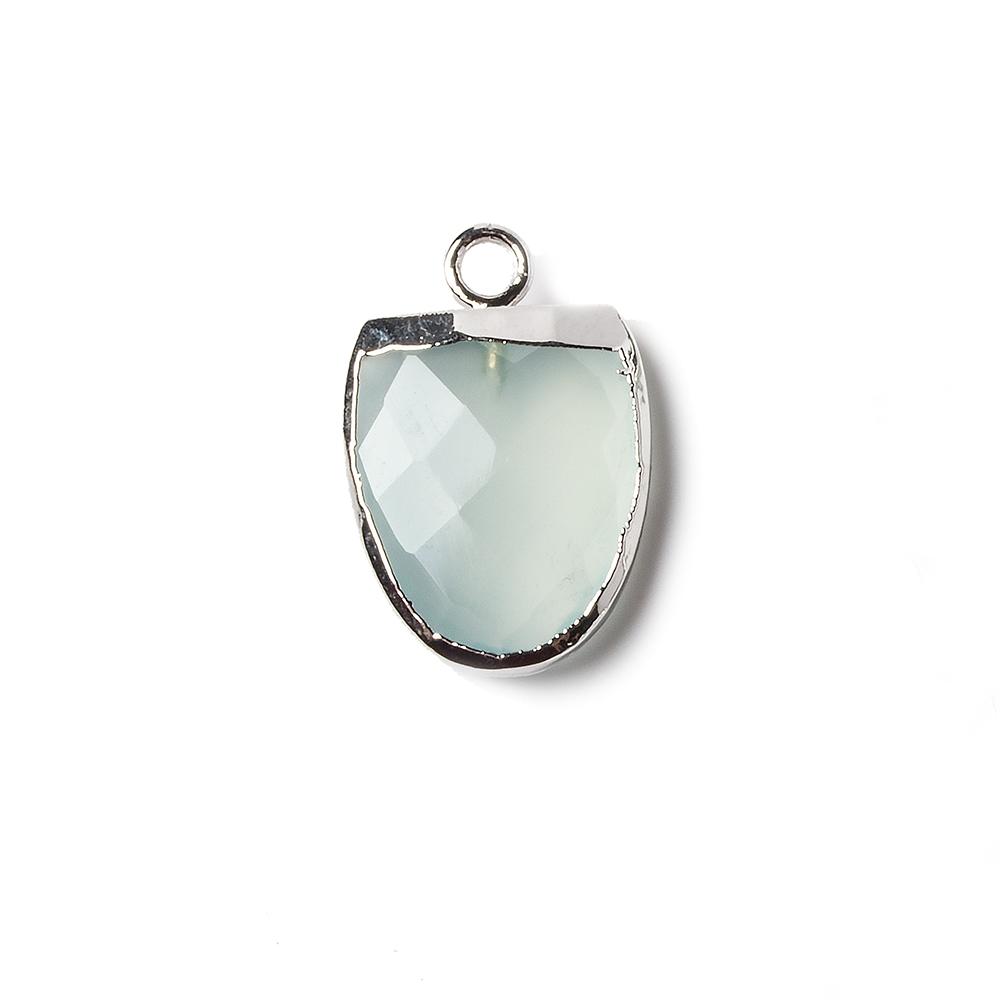 14x12mm Silver Leafed SeaGlass Green Chalcedony Half Oval Pendant 1 focal bead