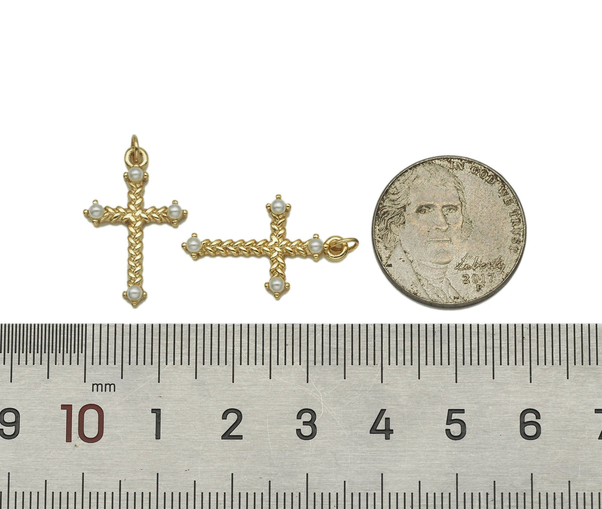 Gold Pearl Cross Pendant, sku#Y605