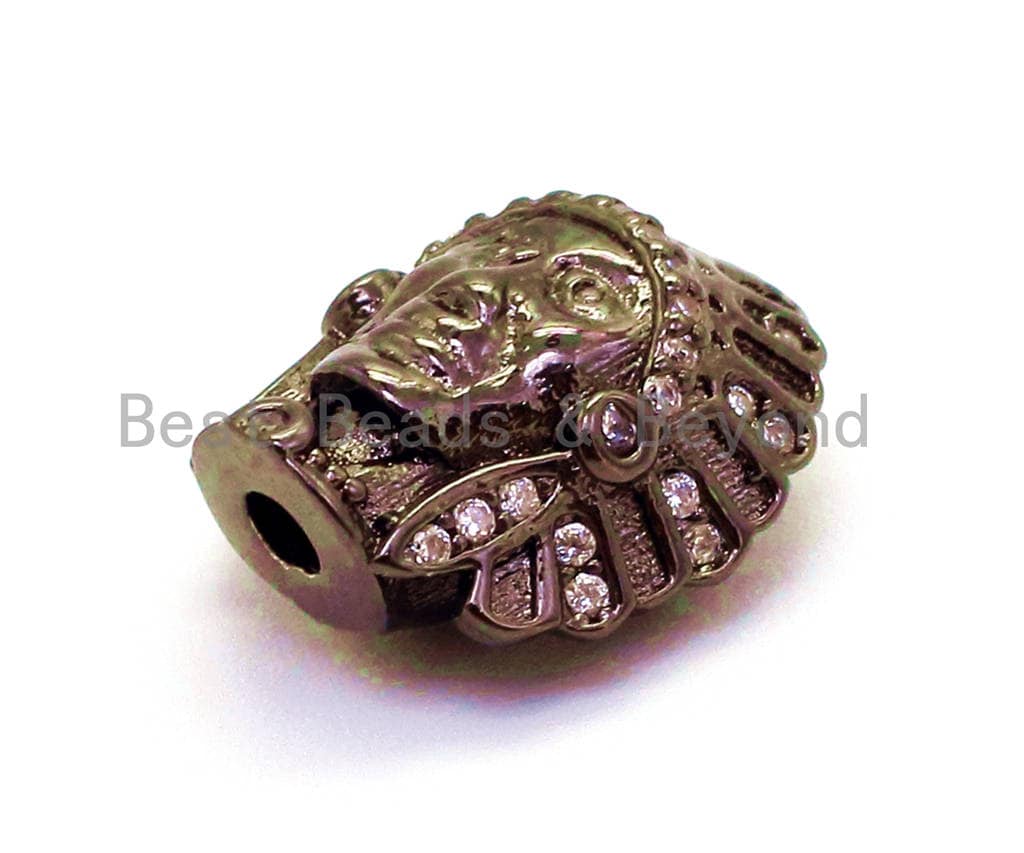 CZ Clear Micro Pave Egyptian Pharaoh's Head Beads, Cubic Zirconia Space Beads, Men's Jewelry Findings, 14x12mm,sku#G140