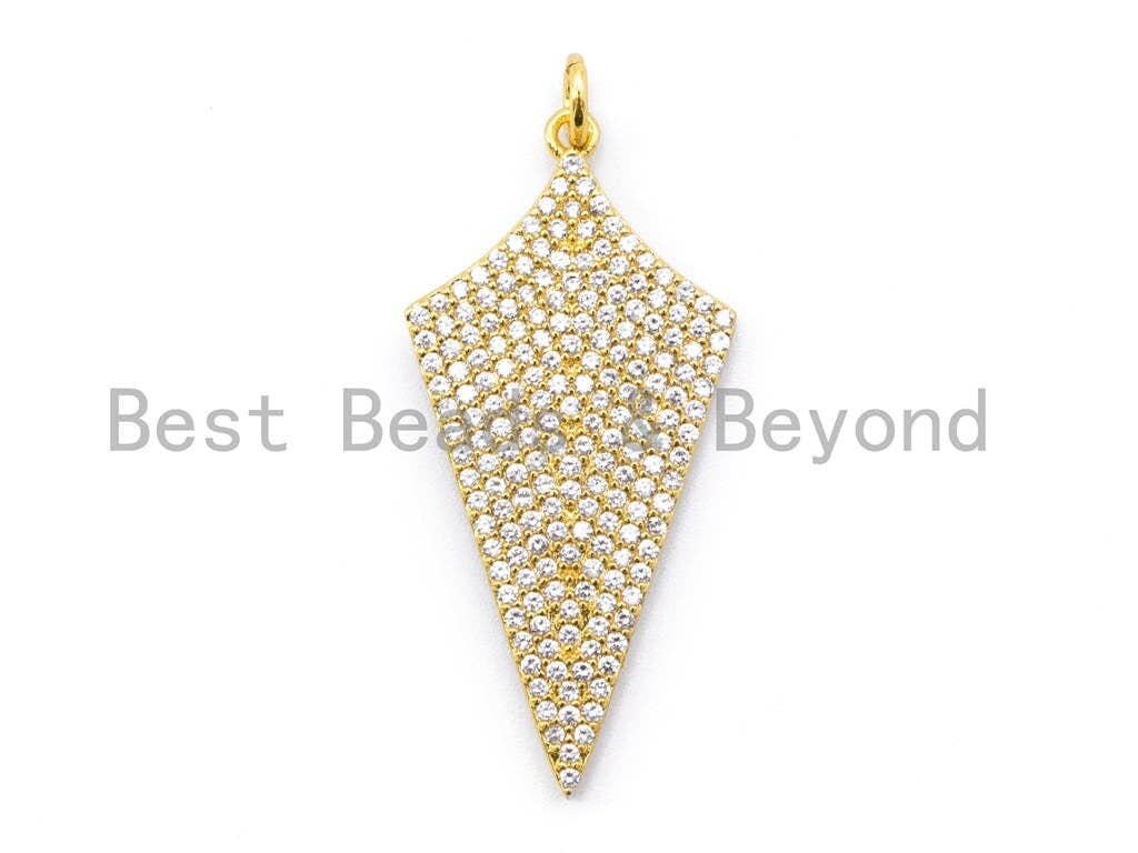 CZ Clear Micro Pave Arrowhead Shield Pendant/Charm, Cubic Zirconia Pendant, 40x17mm, sku#F156