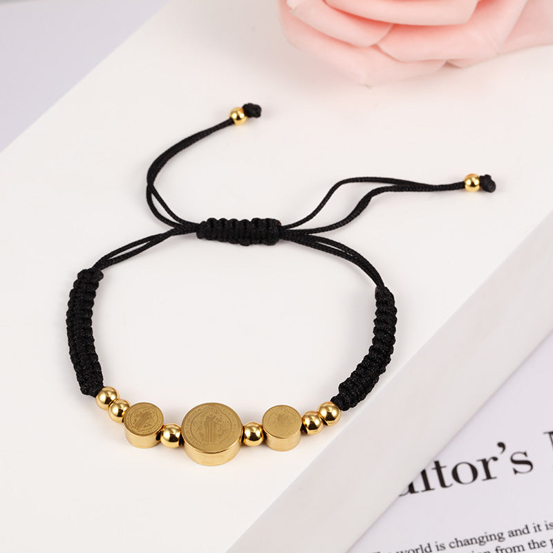 Gold Stainless Steel Braided Rope Titanium Priest Bracelet
