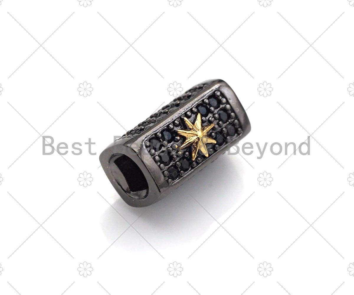 Star/Lion Head Bead,Tube Spacer Bead, Black CZ Pave Tube Spacer Beads for Men/Women Jewelry Making, 7x14mm, ML19C
