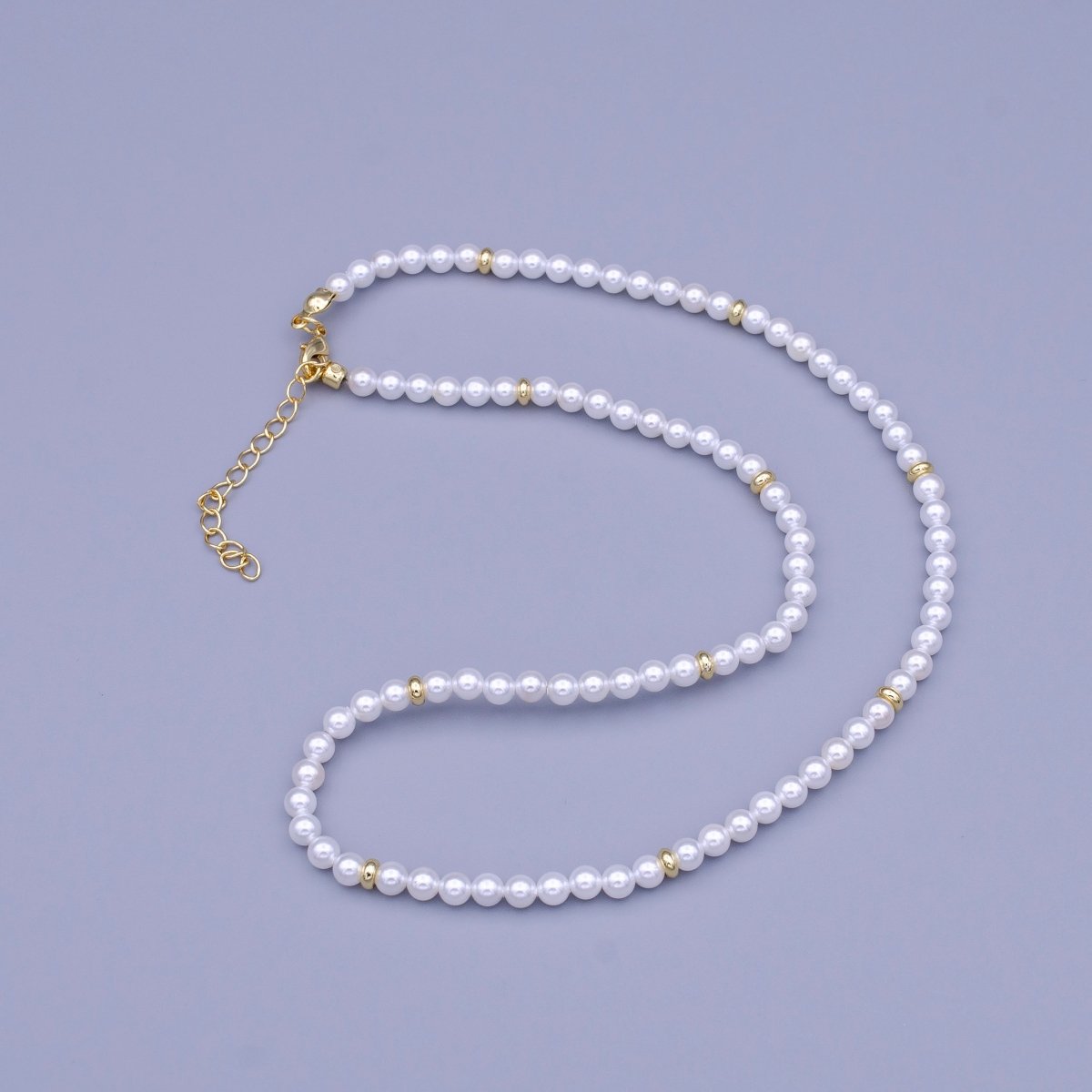 15.5 Inch 4mm Round Pearl Gold Spacer Bead Choker Necklace | WA-1461 Clearance Pricing