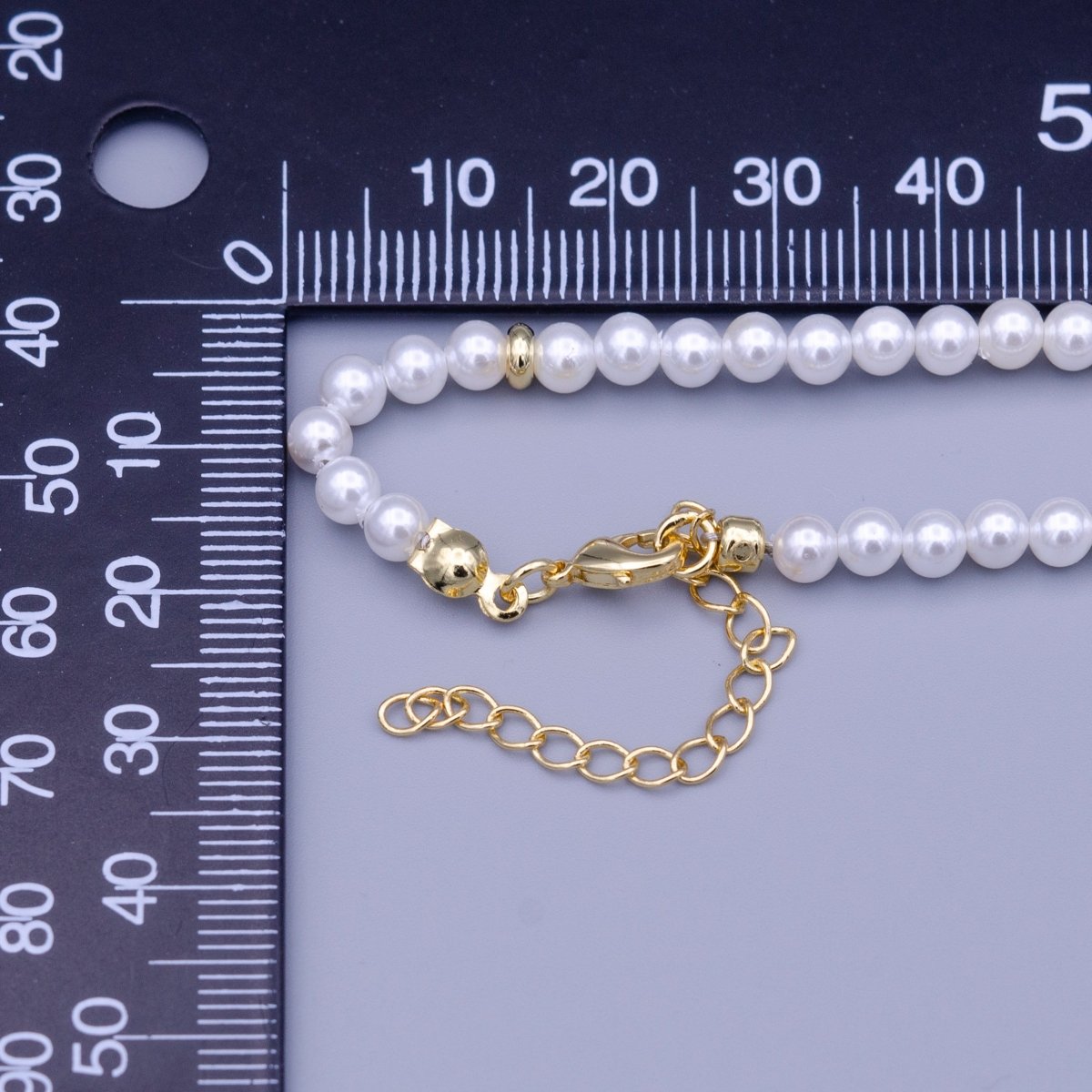 15.5 Inch 4mm Round Pearl Gold Spacer Bead Choker Necklace | WA-1461 Clearance Pricing