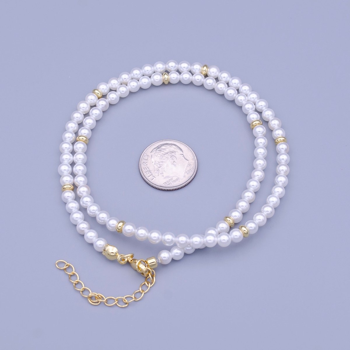 15.5 Inch 4mm Round Pearl Gold Spacer Bead Choker Necklace | WA-1461 Clearance Pricing