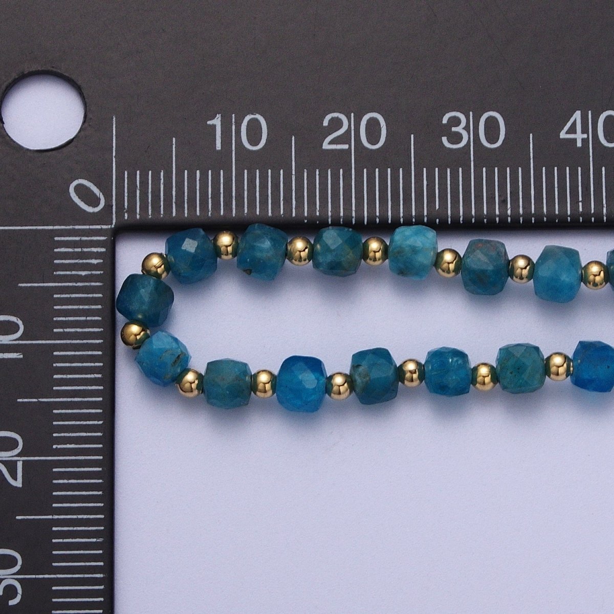 15.5 Inch Natural Blue Apatite Multifaceted Cube Gemstone w. Gold Bead Choker Necklace | WA-1426 Clearance Pricing