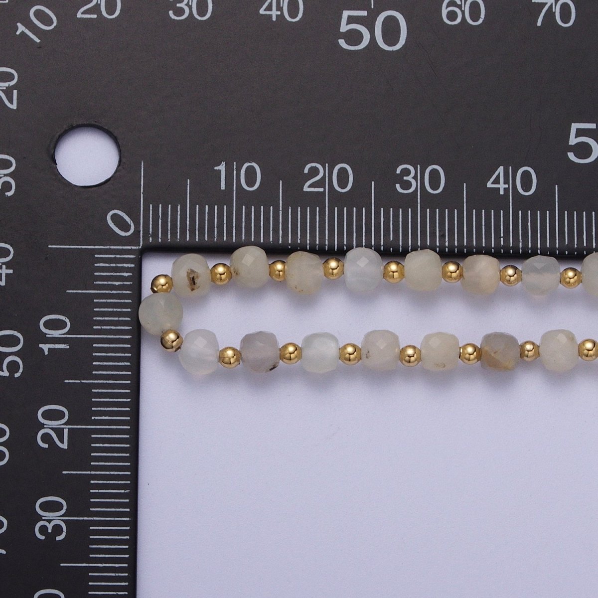 15.5 Inch Natural Grey-White Moonstone Multi Faceted Cube Gemstone w. Gold Bead Choker Necklace | WA-1424 Clearance Pricing