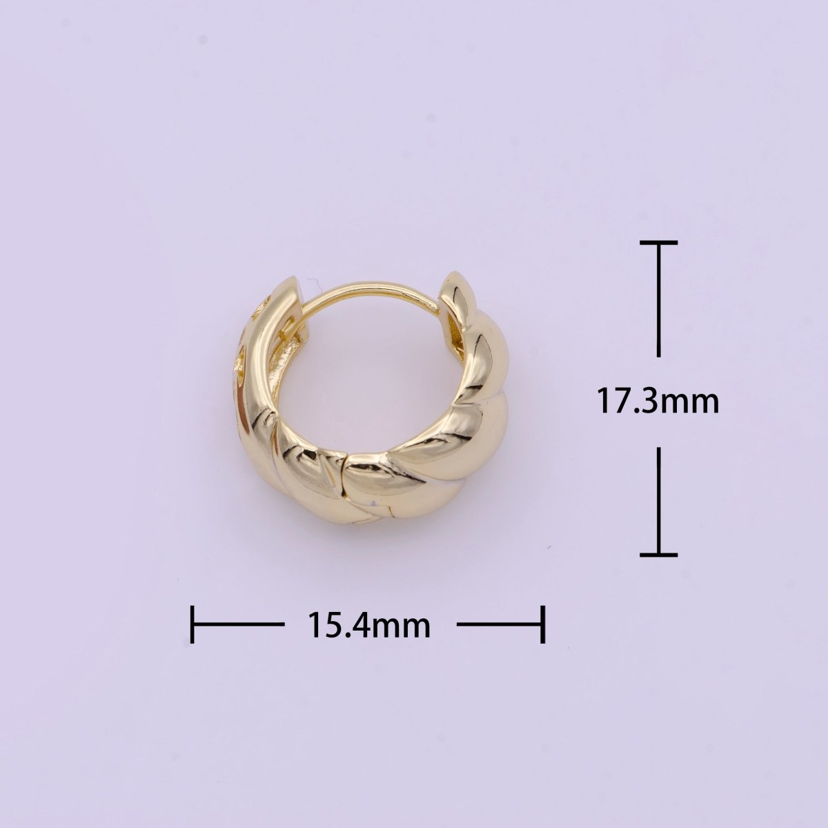 15.5mm Gold Croissant Twist Filigree Huggie Hoops Earrings | AD-163