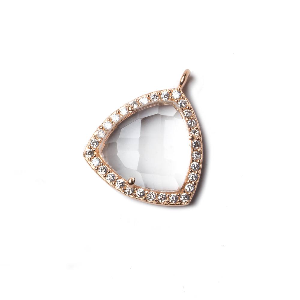 15.5mm Rose Gold Bezel White CZ and Crystal Quartz Triangle Pendant 1 piece