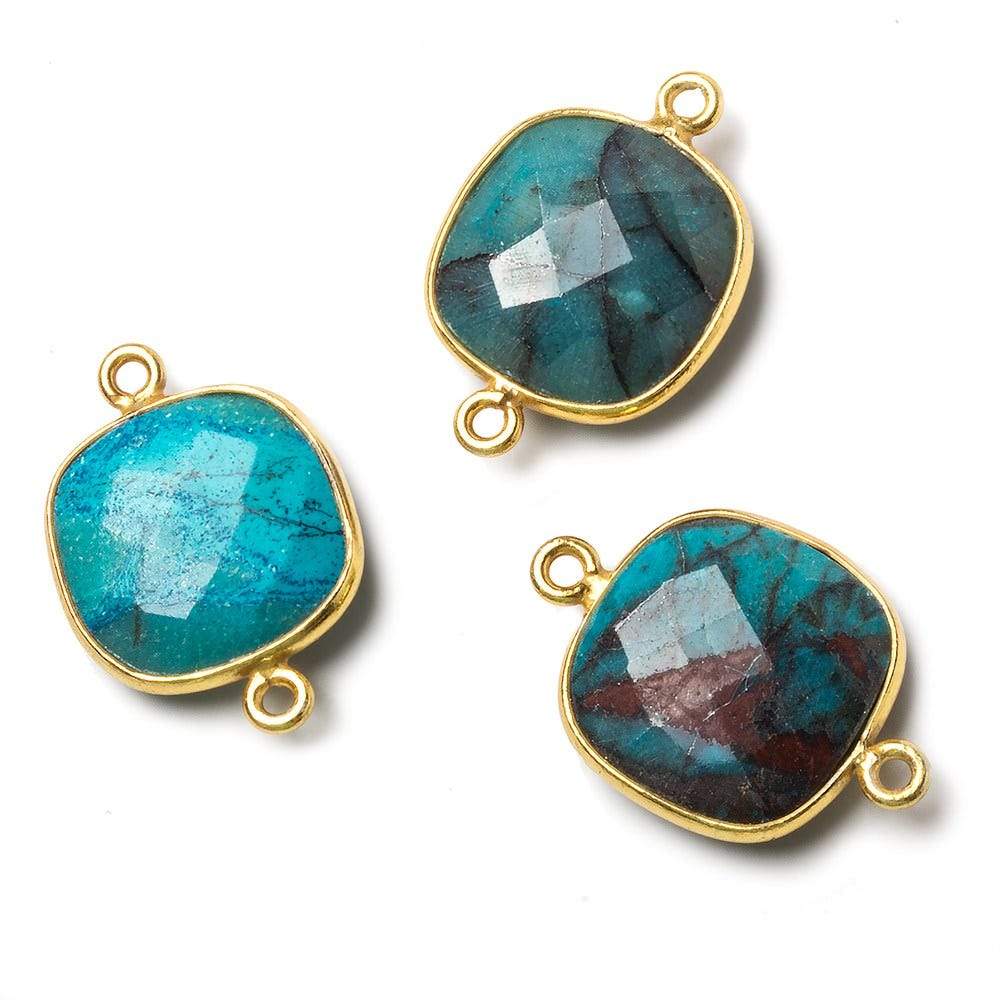 15.5mm Vermeil Bezel Chrysocolla faceted cushion Connector 1 piece