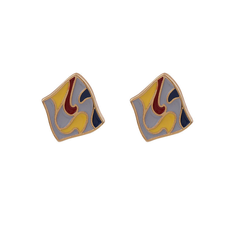 Stall Sier Needle Ethnic Artistic Retro Love Contrast Color Simple Earrings