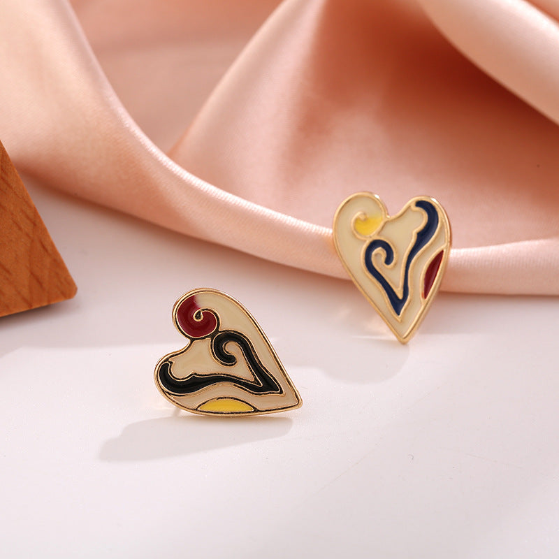 Stall Sier Needle Ethnic Artistic Retro Love Contrast Color Simple Earrings