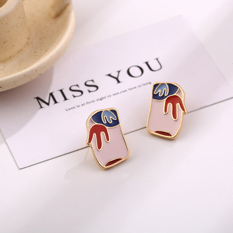 Stall Sier Needle Ethnic Artistic Retro Love Contrast Color Simple Earrings