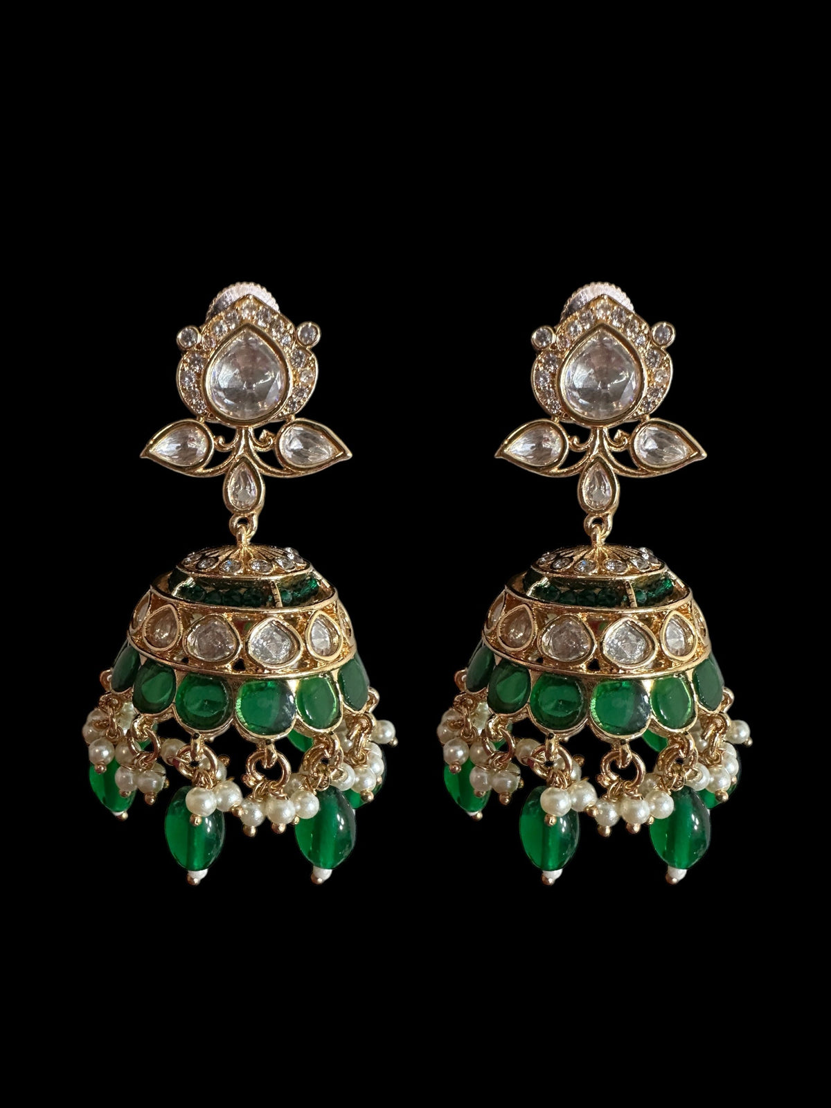 DJET70 Savera Polki jhumka and tika set in green ( READY TO SHIP )