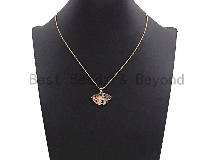 CZ Micro Pave Mixed Color Evil Eye Pendant, Oval Colored Cz Pave in Gold/Silver/Rose Gold Finish, 20x28mm, sku#F857