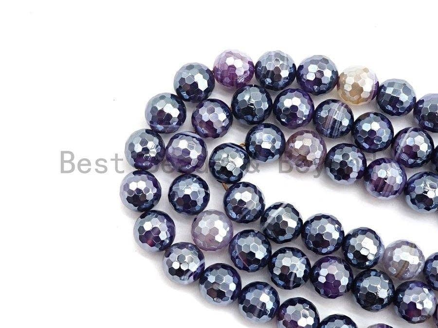 Mystic Plated Faceted Agate Beads,6mm/8mm/10mm/12mm, Plated Purple Agate Beads,15.5" Full Strand, SKU#U441