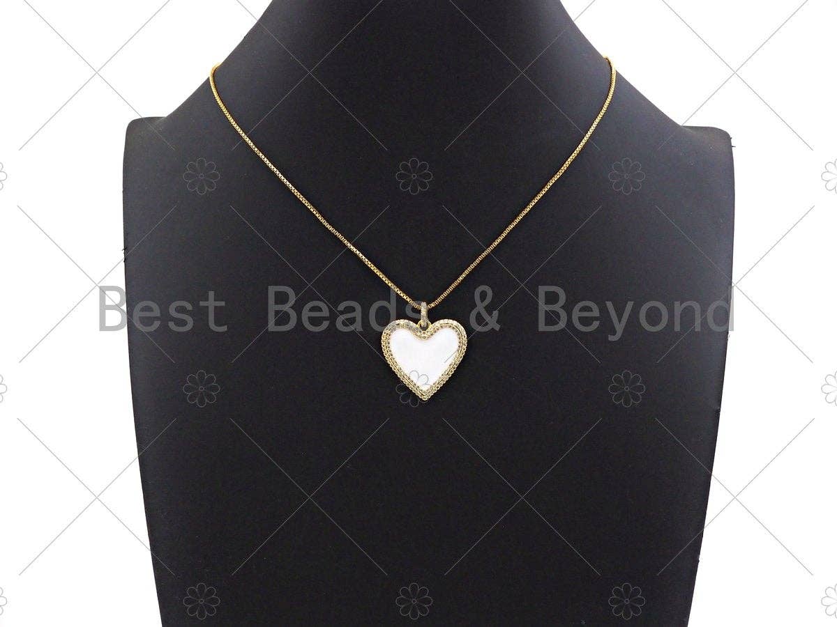 Black White Red Enamel Heart with CZ Micro Pave SKU#L326