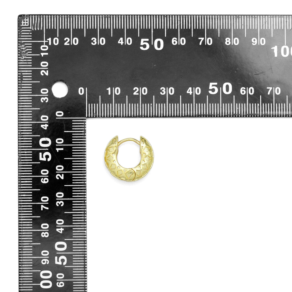 Gold Silver Rhombus diamond patten Chunky Huggie Earrings, Sku#A241