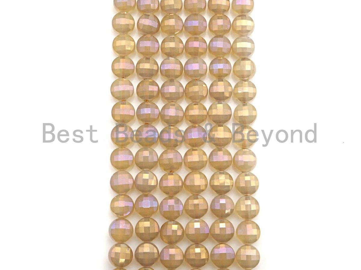 Mystic Plated Gold Agate Checkerboard Cut Coin Shape beads, 6mm/8mm Turtle Shell Cut Gold Agate, 15.5" Full strand, Sku#UA33C