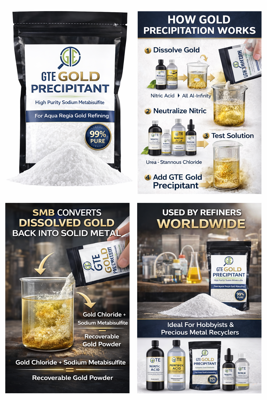 Gold Precipitant 16 oz Refining Test Acid Aqua Regia Metals SMB Pyrosulfite