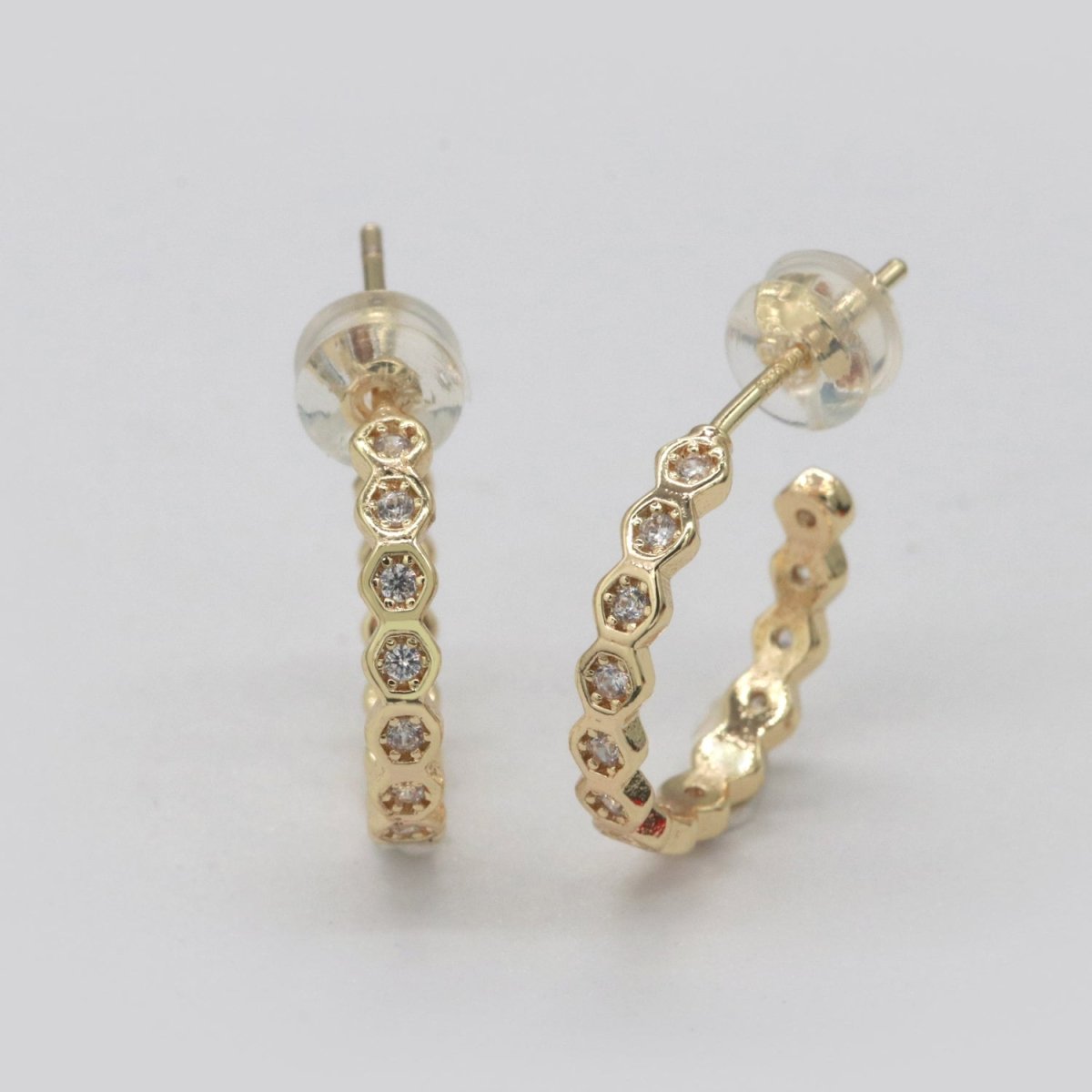 15mm Gold Hoop Earring with Geometric CZ Bezel Set P-181
