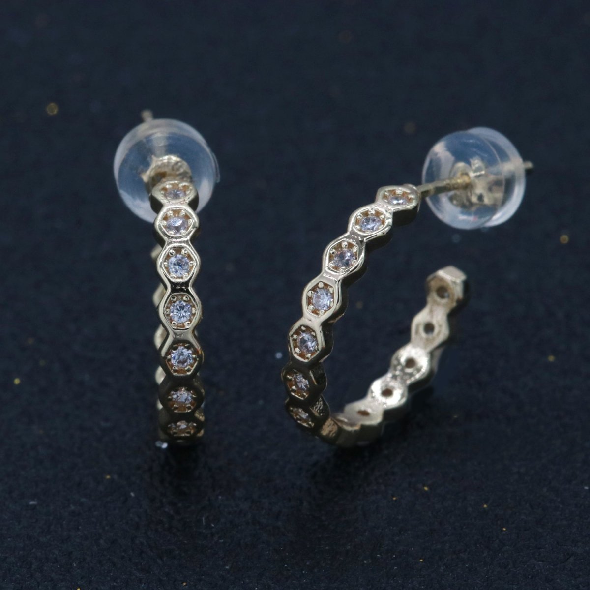 15mm Gold Hoop Earring with Geometric CZ Bezel Set P-181