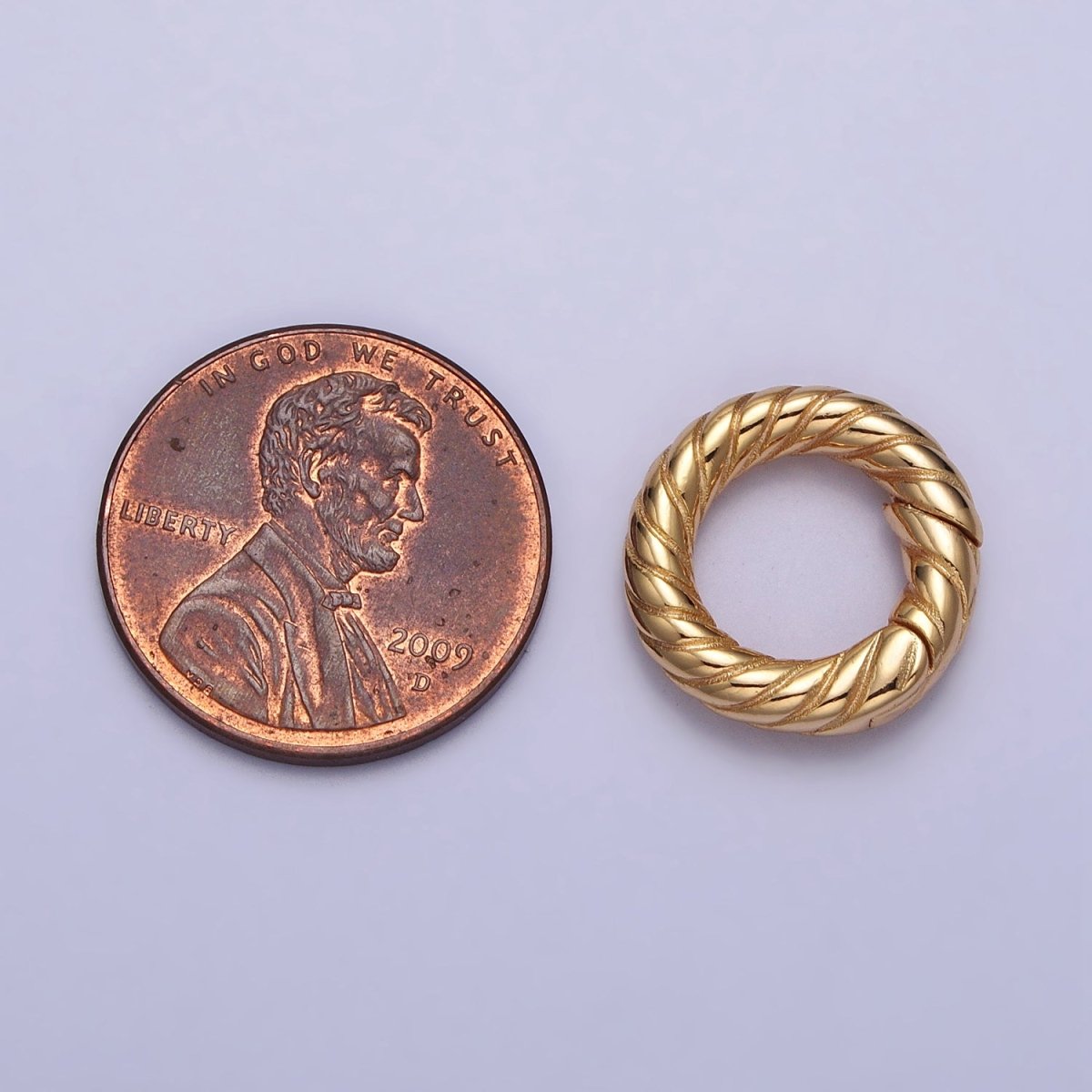 15mm Gold Textured Striped Round Push Spring Gate Ring Closure Enhancer Supply | Z-065