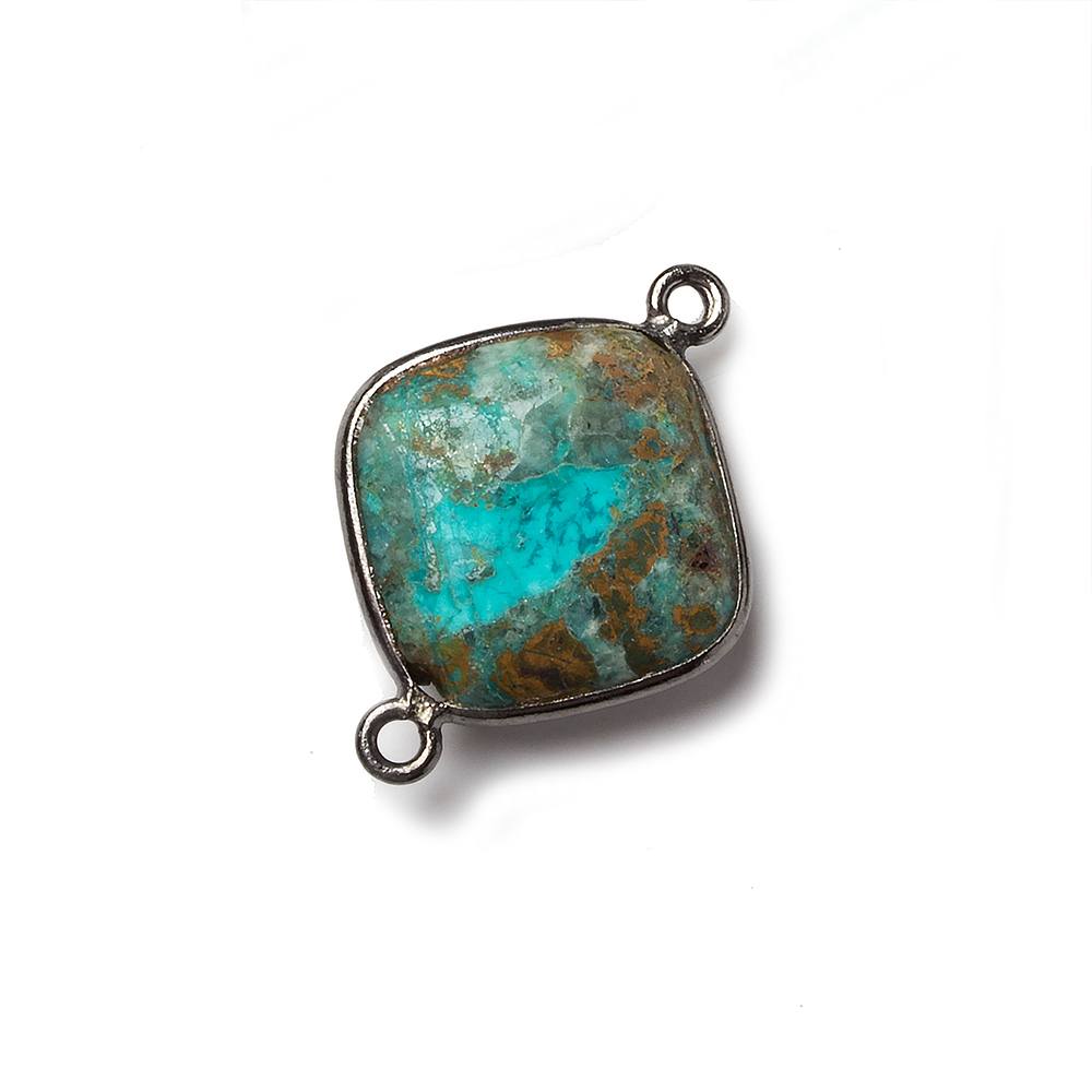 15mm Oxidized Silver Bezeled Chrysocolla plain pillow Focal Connector 1 piece