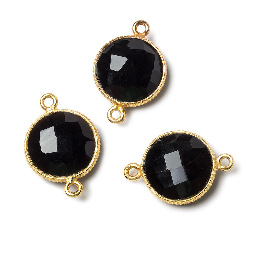 15mm Vermeil Corrugated Bezel Black Chalcedony coin 2 ring Connector 1 pc
