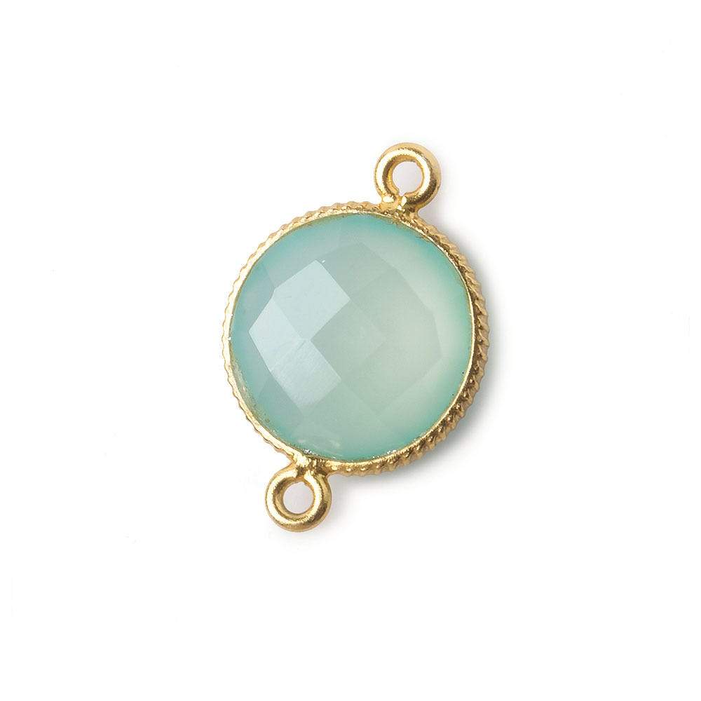 15mm Vermeil Corrugated Bezel Sea Chalcedony coin 2 ring Connector 1 pc