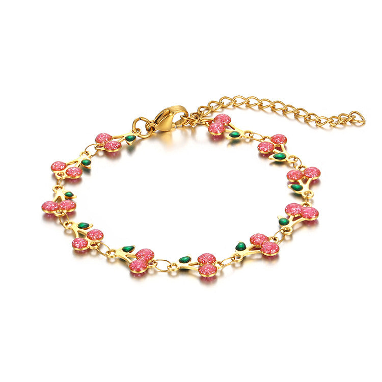 Cross-Border Popular Retro Bohemian Style 14K Gold Painted Oil Dripping Geometric Bracelet Necklace Ins Stainless Steel Jewelry