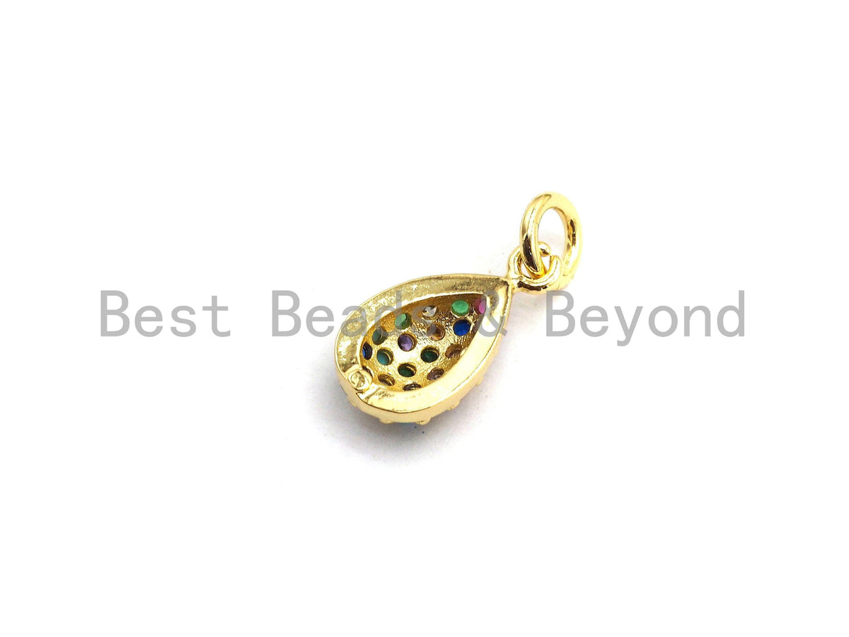 CZ Colorful Micro Pave Teardrop Pendant, Teardrop Shaped Pave Pendant, Gold plated, 7x13mm, Sku#F740