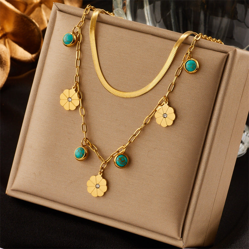 European And American Retro Butterfly Pearl Double-Layered Necklace For Women, Cross-Border Light Luxury Niche Stainless Steel Gold-Plated Jewelry Necklace