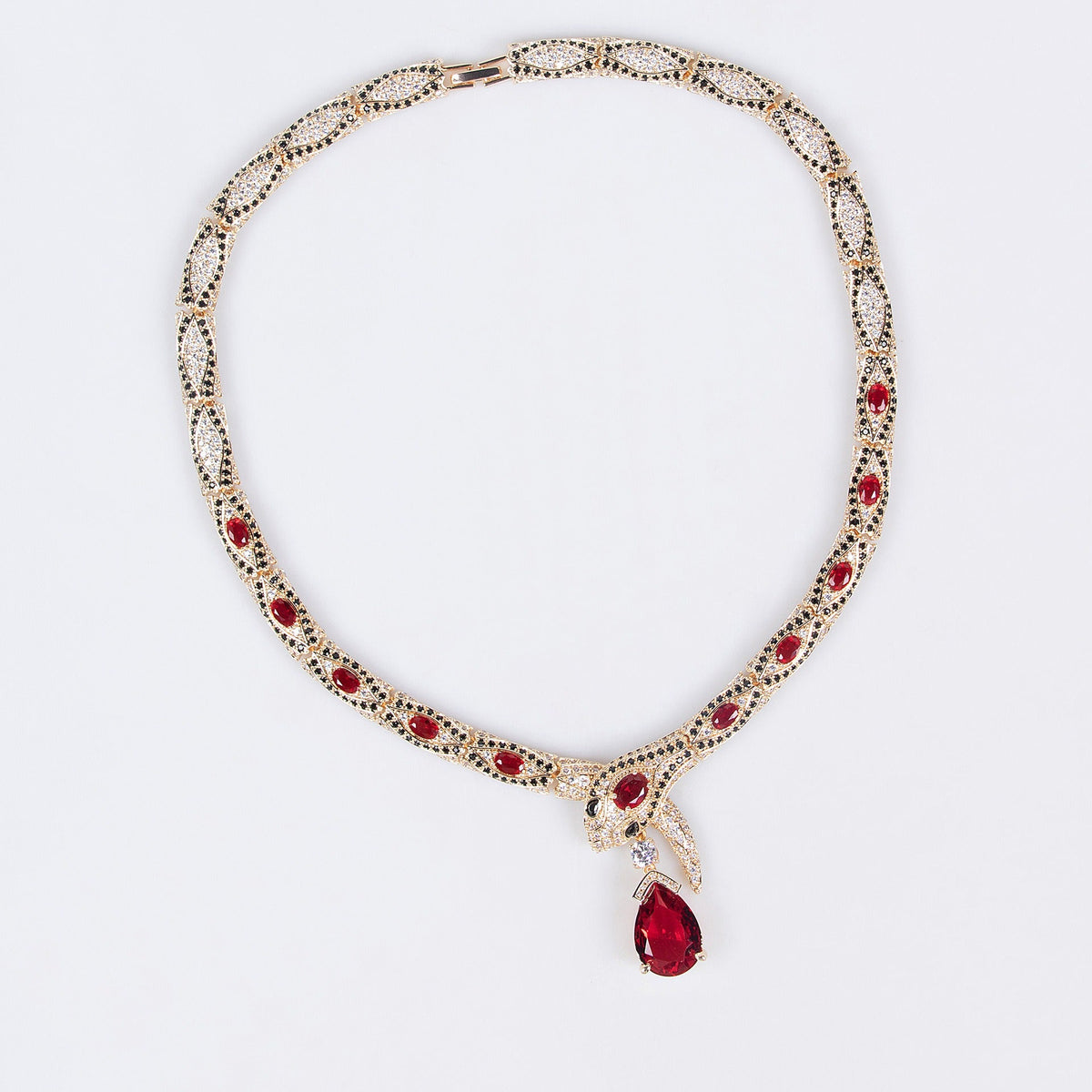 S925 Silver & Zircon Snake Necklace and Earring Set