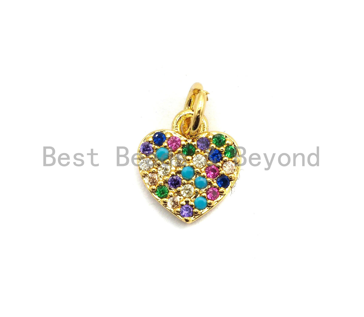 CZ Colorful Micro Pave Heart Pendant, Heart Shaped Pave Pendant, Gold plated, 9x10mm, Sku#F720
