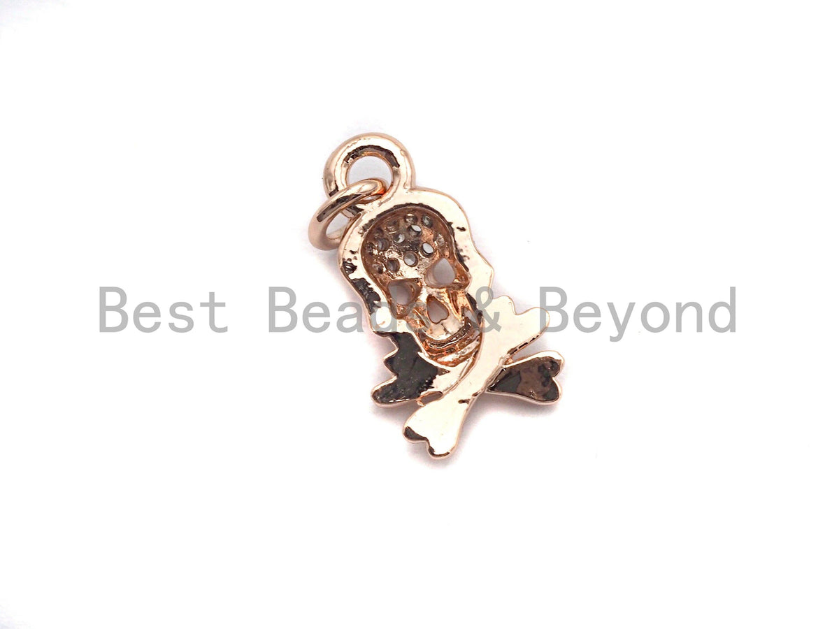 CZ Clear Micro Pave Skull Pendant, CZ Pave Pendant, Gold/Rose Gold/Silver/Gunmetal plated, 8x14mm, Sku#F818