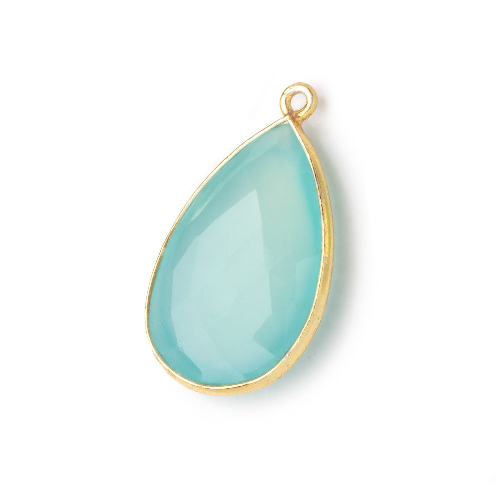 26x17mm Vermeil Bezeled Seaglass Chalcedony faceted Pear Pendant 1 piece