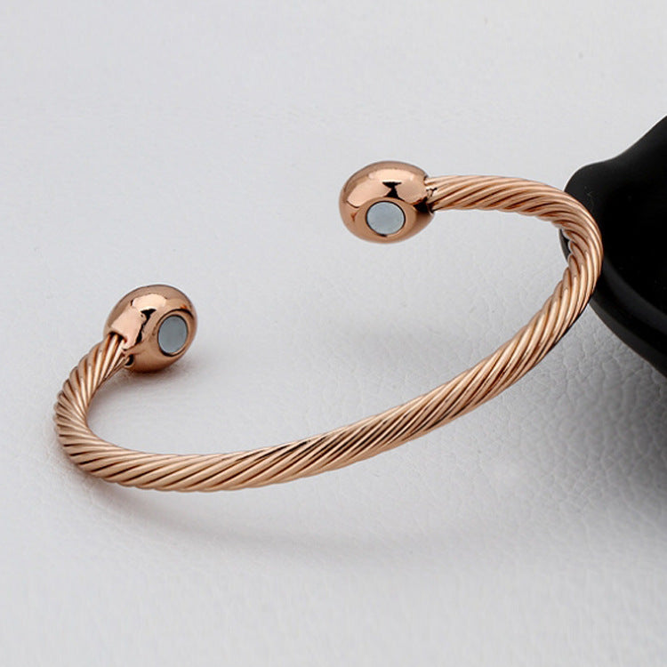 Women's Head Open Rose Gold Magnetic Twill Health Bracelet