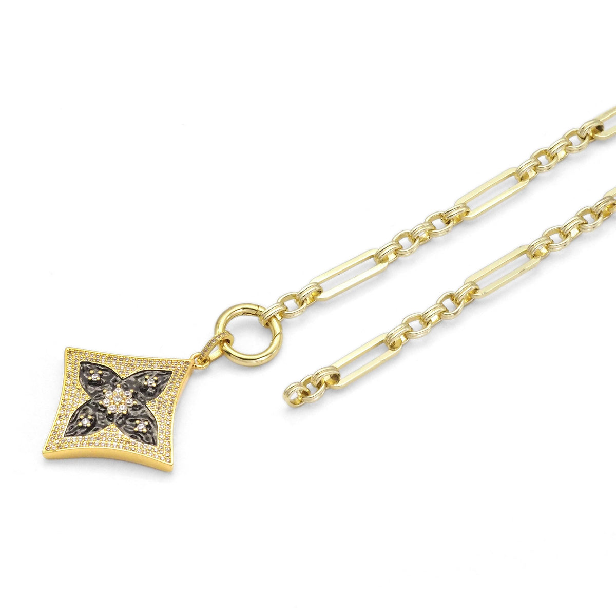 Mixed Paperclip Link Chain with Rhombus Clover necklace