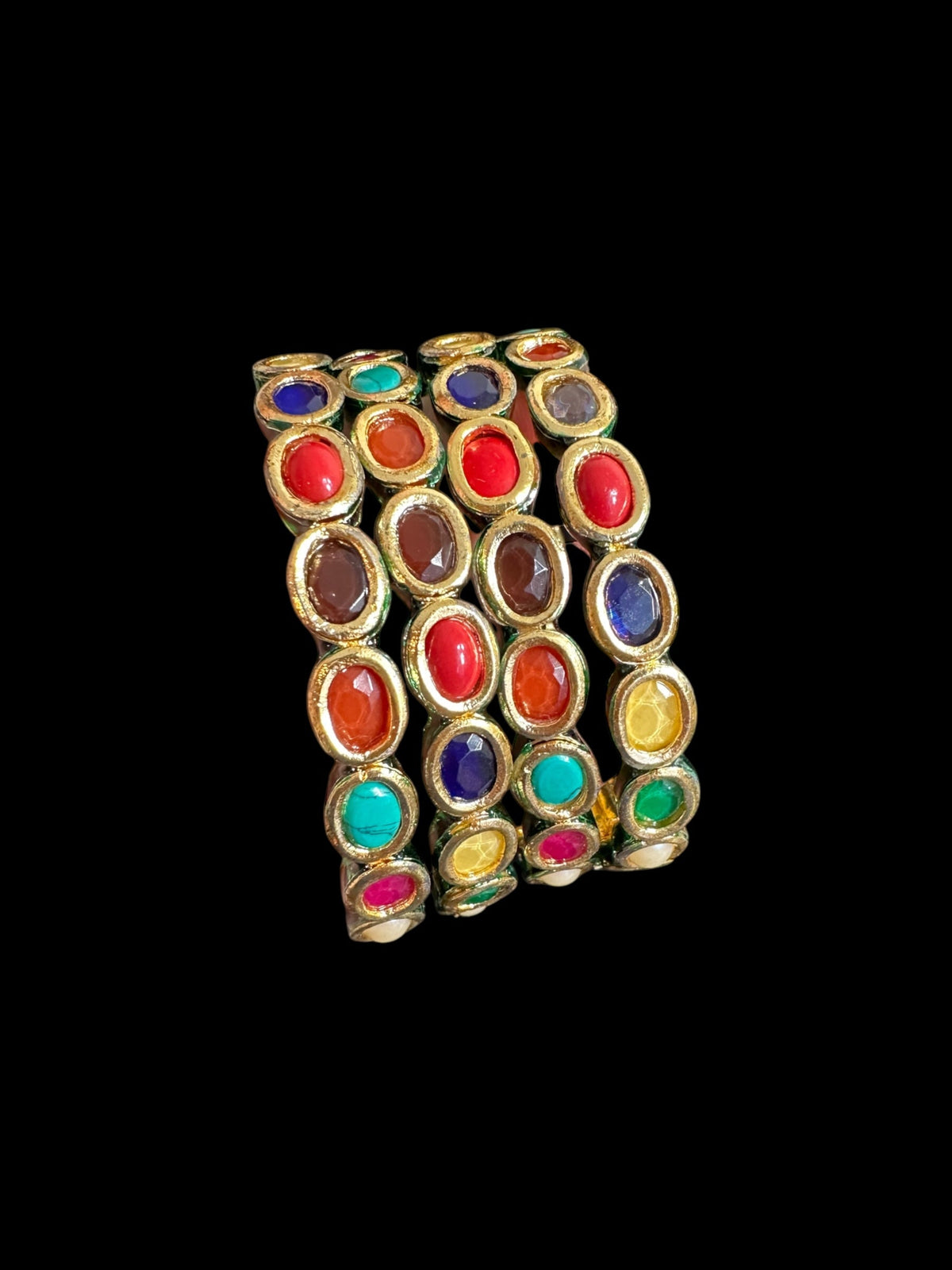 B312 kundan bangles in navratan ( READY TO SHIP ) Set of 4/ size 2.4