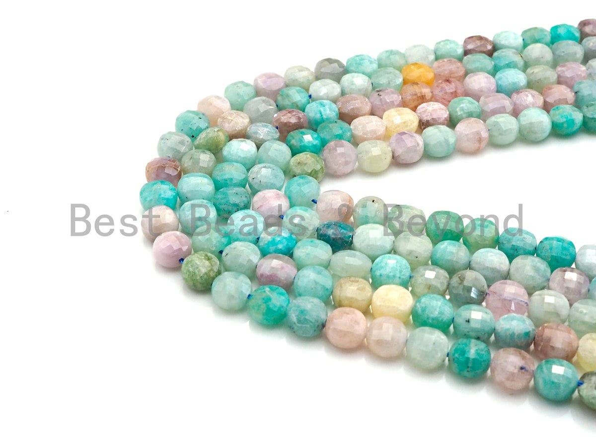 High Quality Natural Checkerboard Cut Morganite Beads, Turtle Shell Cut Coin Shape Gemstone beads, 6mm/8mm, 16" Full strand, sku#UA50