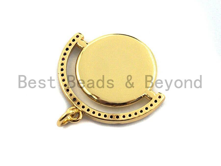 Colorful CZ Micro Pave Round With Cobalt Evil Eye Charm Pendant, Round Coin Shaped Pave Pendant, Gold plated, 22x22mm, Sku#F901