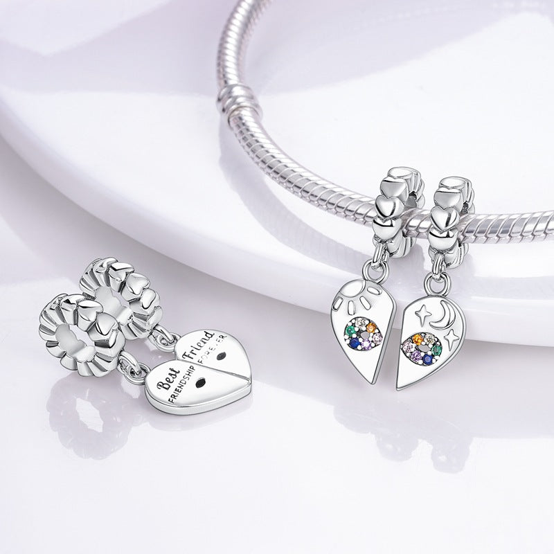 Sisterhood Friendship PendantSilverplated Beaded Heart Bestie Gift
