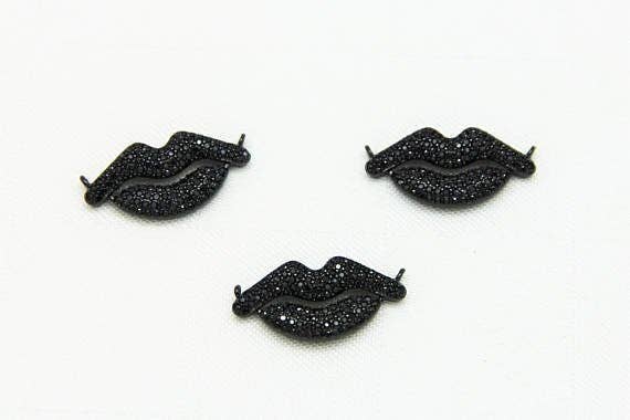 Black CZ Pave On Black Micro Pave Black Lip Connector, CZ Pave Connector, Gumental plated, 12x30mm,sku#M224