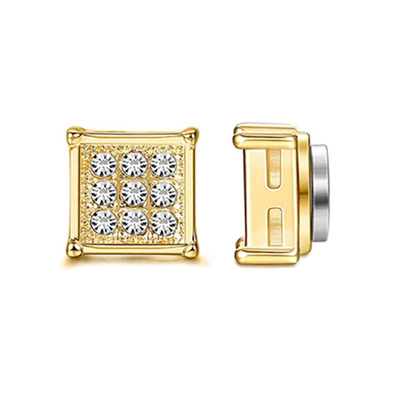 Magnetic Iced Out CZ Square Stud Earrings for Men Women, Non-Piercing Clip On Stainless Steel