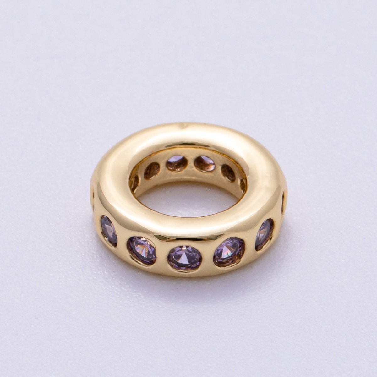 16K Gold Filled 10mm Personalized Round Dotted Birthstone CZ Rondelle Spacer Set | Beads-00248 ~ Beads-00259