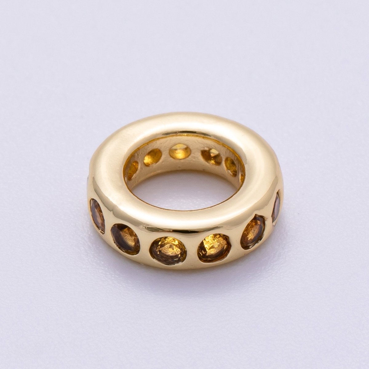 16K Gold Filled 10mm Personalized Round Dotted Birthstone CZ Rondelle Spacer Set | Beads-00248 ~ Beads-00259