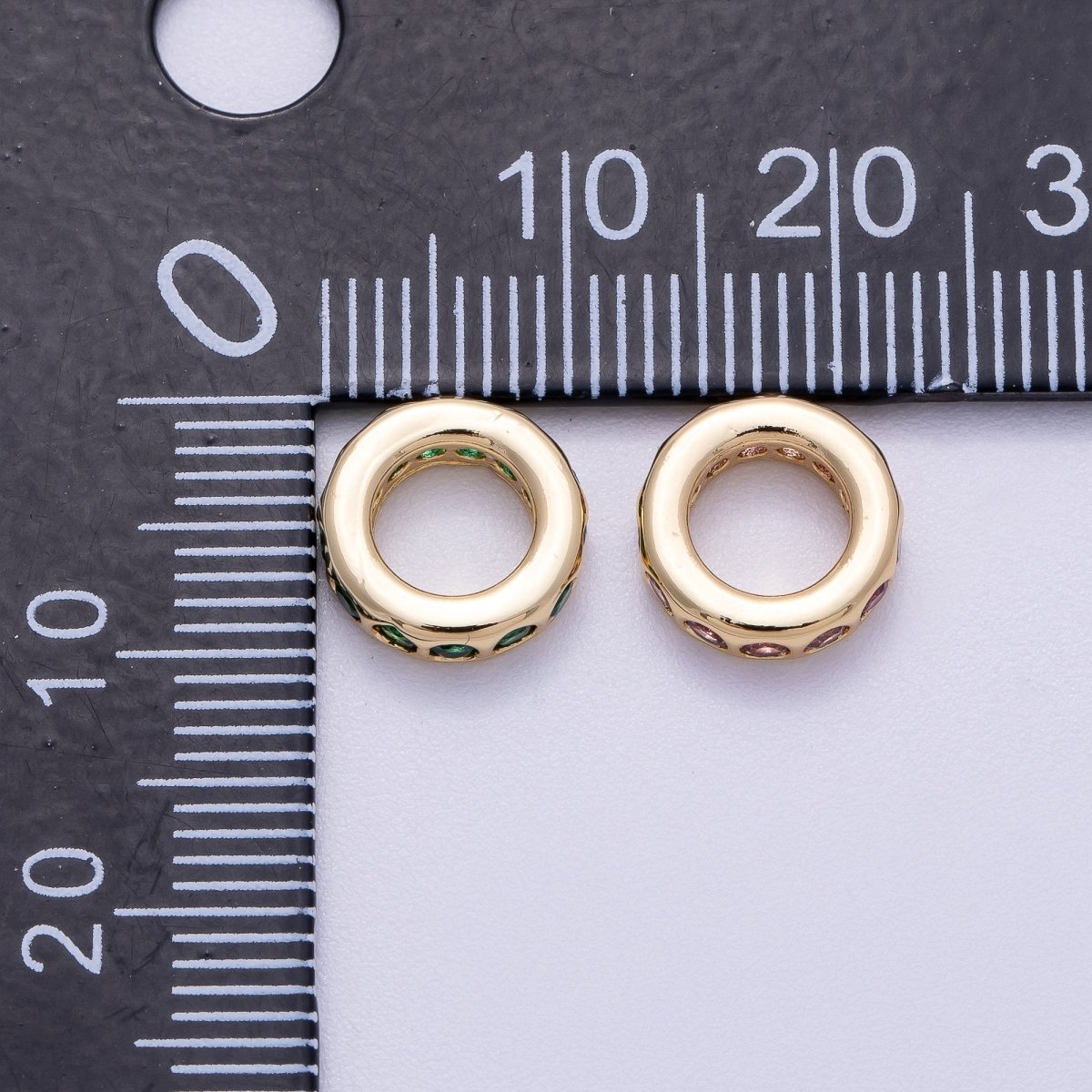 16K Gold Filled 10mm Personalized Round Dotted Birthstone CZ Rondelle Spacer Set | Beads-00248 ~ Beads-00259